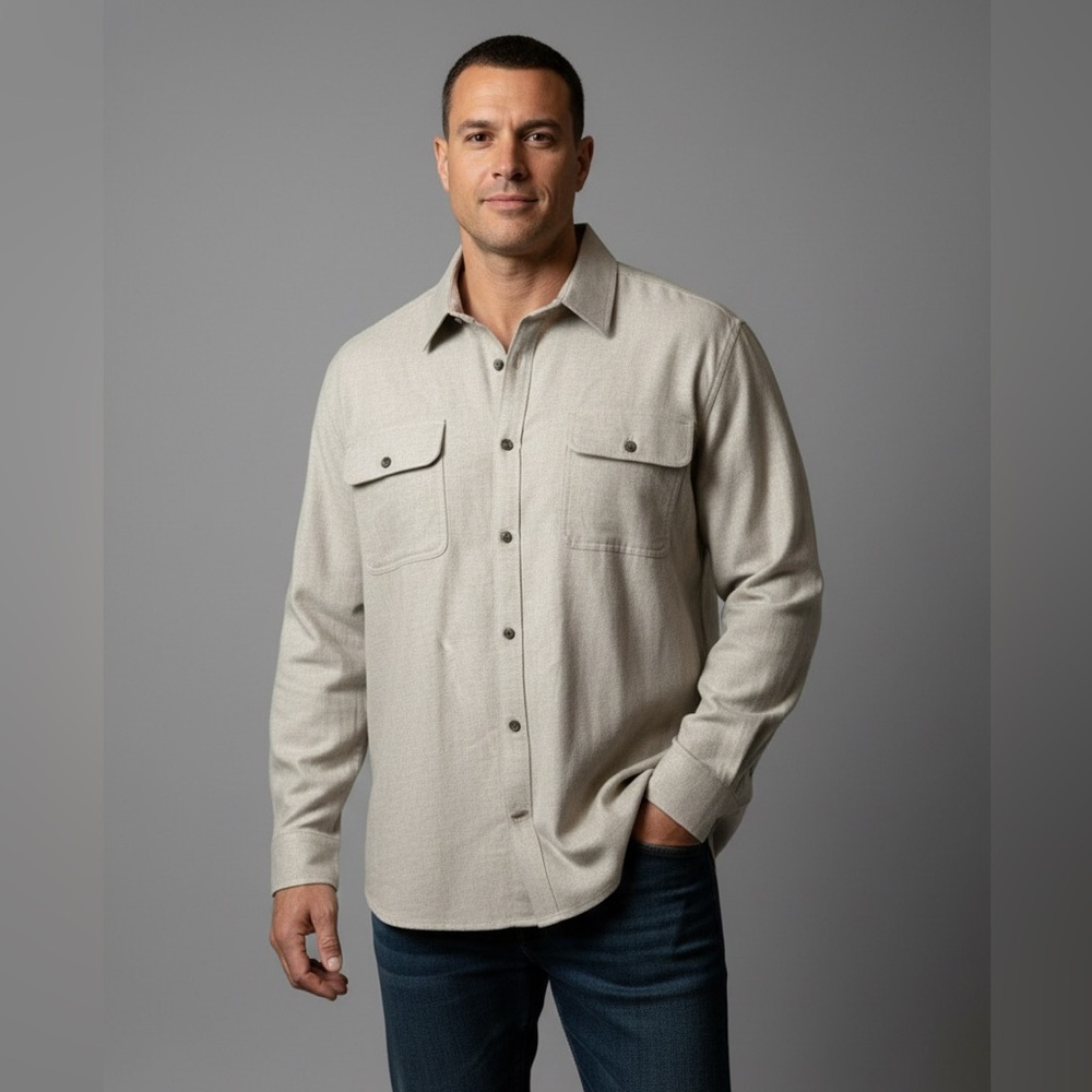 Men's Beige Button-Up Shirt Jacket